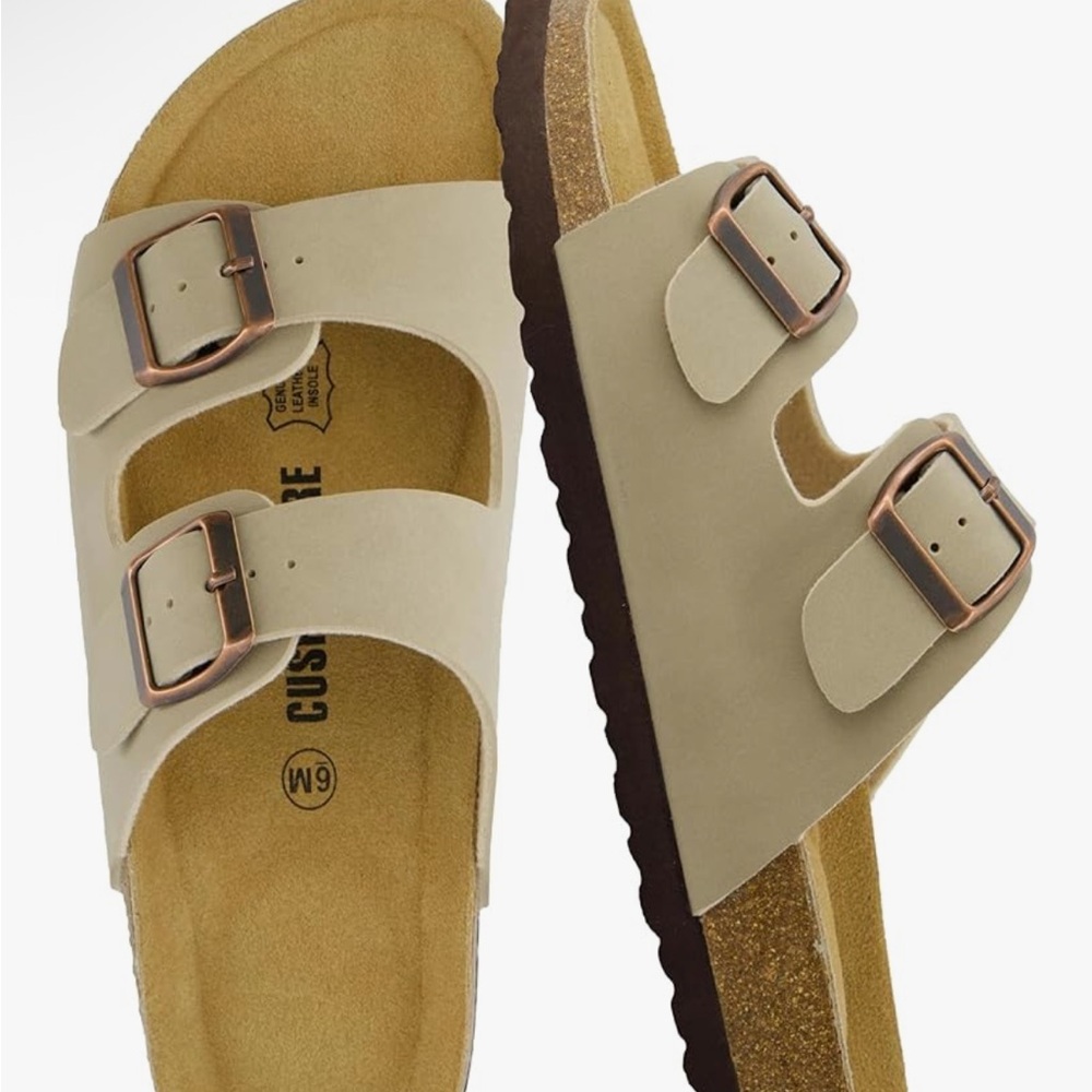 Beige Double Strap Sandals with Buckles